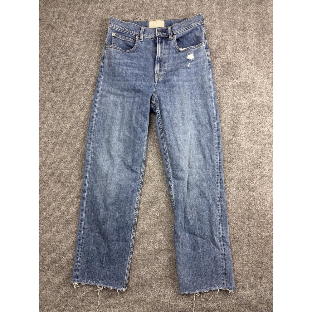 Everlane Jeans Womens 26 Blue The Way-High High Rise Straight Raw Hem Distressed
